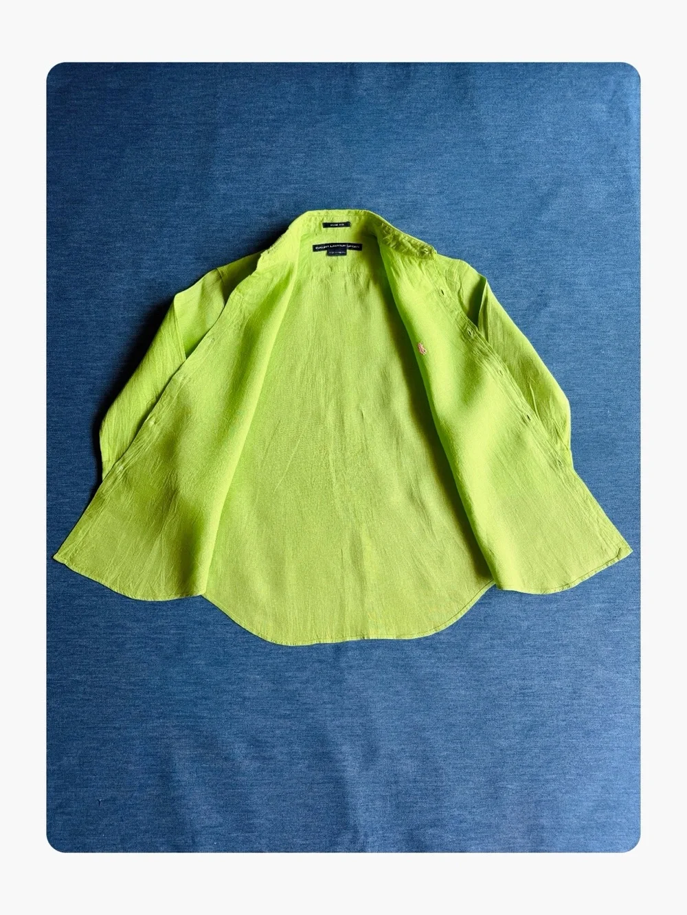★Ralph Lauren Sport Slim Fit Seasonal Staple 100% Linen 3/4 Blouse Lime Green 4★ - Picture 8 of 11